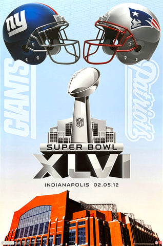 Super Bowl XLVI "Dueling Helmets" (New York Giants vs. New England Patriots) Commemorative Poster - Costacos 2012
