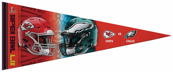 Super Bowl LIX (New Orleans 2025) "Dueling Helmets" Chiefs vs. Eagles Official Premium Felt PENNANT - RICO