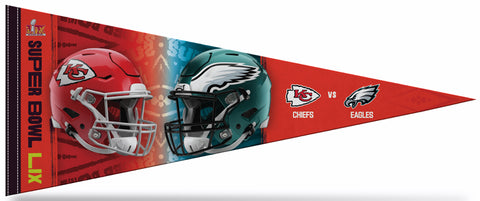 *SHIPS 2/22* Super Bowl LIX (New Orleans 2025) "Dueling Helmets" Chiefs vs. Eagles Official Premium Felt PENNANT - RICO