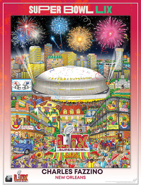 *SHIPS 2/22* Super Bowl LIX (New Orleans 2025) Official NFL Football Commemorative Pop Art Poster - Fazzino