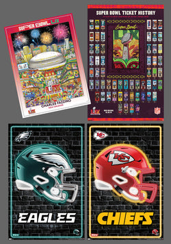 COMBO: Super Bowl LIX (2025) 4-Poster PARTY PACK (Eagles, Chiefs, Theme Art, Super Tickets)