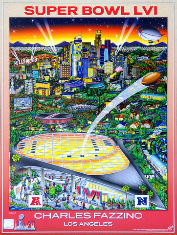 Super Bowl LVI (Los Angeles 2022) Official NFL Football Commemorative Pop Art Poster - Fazzino