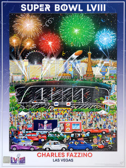 Super Bowl LVIII (Las Vegas 2024) Official NFL Football Commemorative Pop Art Poster - Fazzino