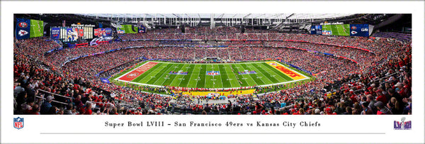 Super Bowl LVIII (2024) 49ers vs. Chiefs Opening Kickoff at Allegiant Stadium Panoramic Poster Print - Blakeway Worldwide