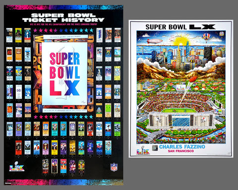 Super Bowl LX Posters (San Francisco 2026) Official 2-Poster Set - Super Tickets History Poster, Pop Art Event Poster