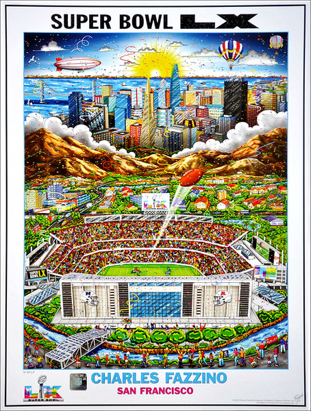 Super Bowl LX (San Francisco 2026) Official NFL Football Commemorative Pop Art Poster - Fazzino