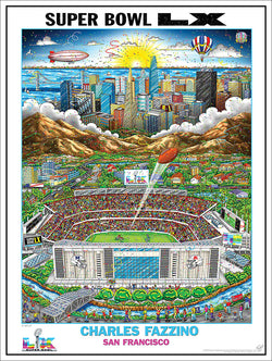 *SHIPS APPROX. 1/22* Super Bowl LX (San Francisco 2026) Official NFL Football Commemorative Pop Art Poster - Fazzino