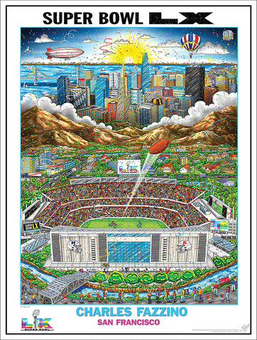 *SHIPS APPROX. 1/22* Super Bowl LX (San Francisco 2026) Official NFL Football Commemorative Pop Art Poster - Fazzino