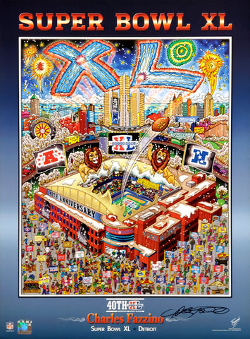 Super Bowl XL (Detroit 2006) Official Commemorative Pop Art Poster - Charles Fazzino