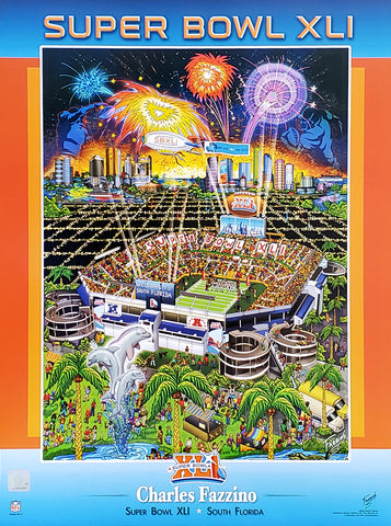 Super Bowl XLI (Miami 2007) Official Commemorative Pop Art Poster - Charles Fazzino