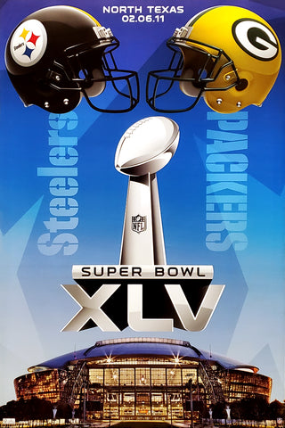 Super Bowl XLV Pittsburgh Steelers vs Green Bay Packers "Duelling Helmets" Poster - Costacos 2011