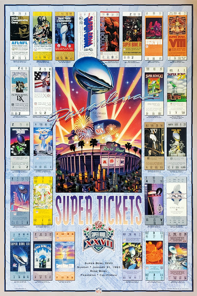 Super Bowl XXVII (1993) "Super Tickets" NFL Championship History Poster - Action Images