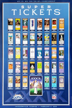 Super Bowl History "Super Tickets XXXIX" (2005) Official NFL 24x36 Poster - Action Images