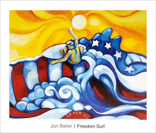 Surfing "Freedom Surf" by Jon Baker Poster Print - Surfing Artists International 2003