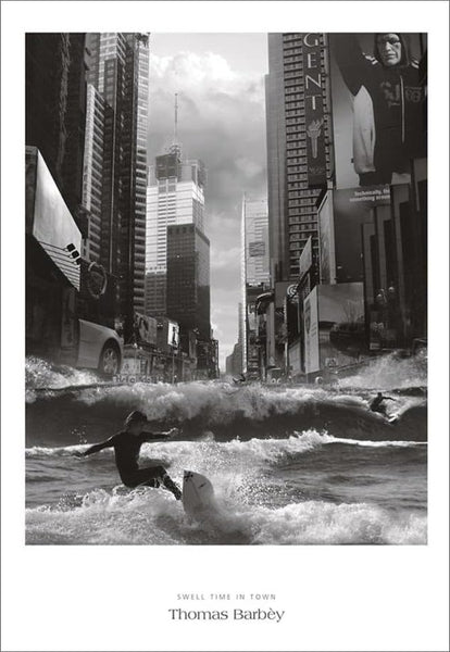 Surfing Fantasy "Swell Time in Town" (Surfing Times Square Down Broadway) Premium 24x36 Poster Print by Thomas Barbey