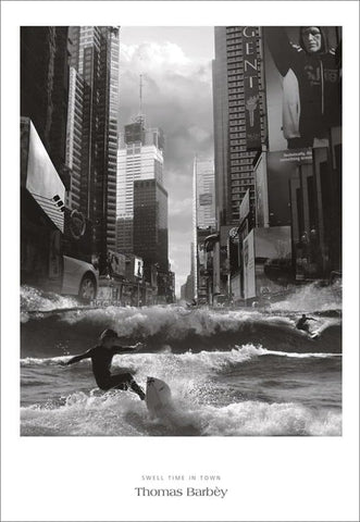 Surfing Fantasy "Swell Time in Town" (Surfing Times Square Down Broadway) Premium 24x36 Poster Print by Thomas Barbey