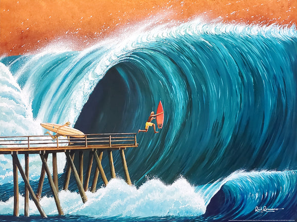 Surfing "Pier Pressure" by Rick Romano Premium Poster Print - Surfing Artists Int'l