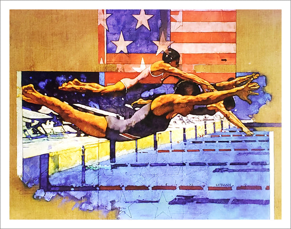 Swimming Glory USA Patriotic Sports Art Poster Print - Front Line