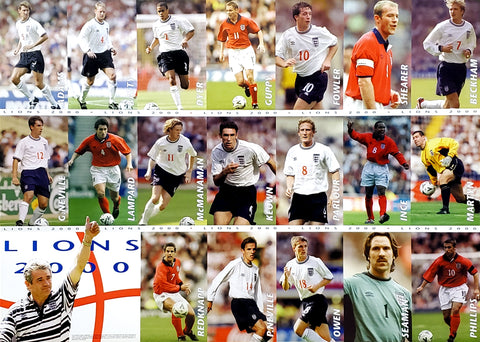 Team England Football "Lions 2000" National Team Soccer Action Poster - UK 2000