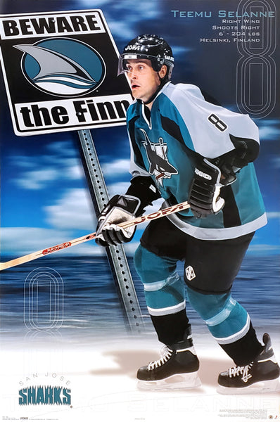 Teemu Selanne "Beware the Finn" San Jose Sharks NHL Action Poster - Costacos 2002