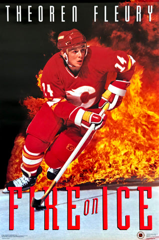 Theoren Fleury "Fire On Ice" Calgary Flames 1992 NHL Theme Action Poster - Costacos Final Stock Collection