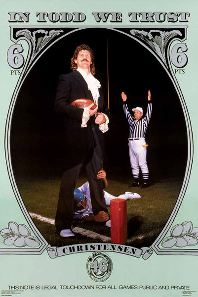 Todd Christensen "In Todd We Trust" Los Angeles Raiders Vintage Original 1987 NFL Theme Poster - Costacos Final Stock Collection