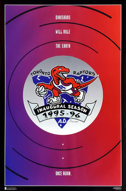 Toronto Raptors "Dinosaurs Will Rule" Inaugural Season 1995-96 NBA Team Logo Poster - Costacos Final Stock Collection