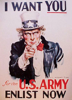 Uncle Sam "I Want You for the US Army" WWI Recruiting Poster Reprint (James M. Flagg)