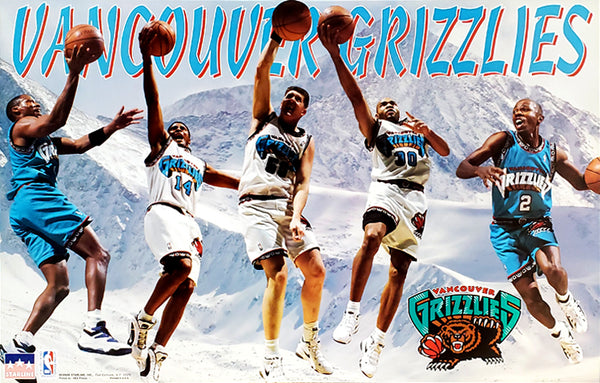 Vancouver Grizzlies "Superstars" NBA Action Poster (Shareef, Lynch, Reeves, G-Money, Blue) - Starline 1996