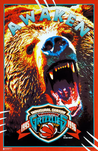 Vancouver Grizzlies "Awaken" Inaugural Season Theme Art Logo Poster - Costacos Brothers 1995