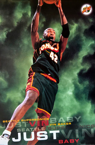 Vin Baker "Just Vin Baby" Seattle Supersonics NBA Action Poster - Costacos 1997
