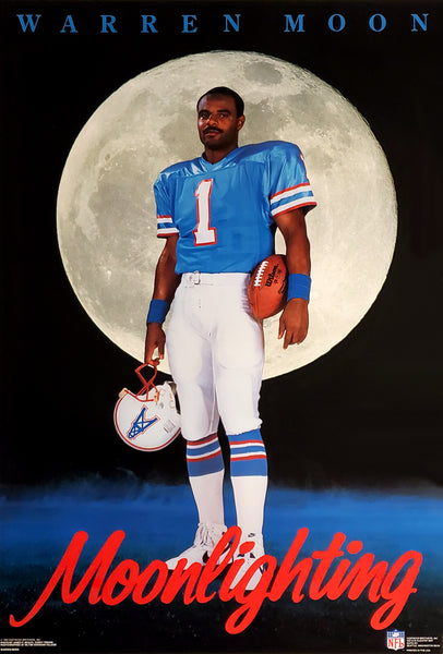 Warren Moon "Moonlighting" Houston Oilers Vintage Original 1990 NFL Theme Poster - Costacos Final Stock Collection