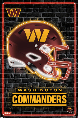 Washington Commanders Official NFL Football Team Helmet Logo Neon-Style Poster - Costacos Sports