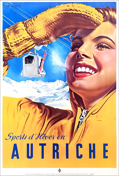 Winter Sports in Austria ("Sports d'Hiver en Autriche") c.1950 Vintage Skiing Poster Reproduction - Mtn. Chalet
