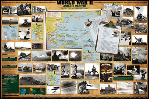 World War II Asian Pacific Theaters American History Wall Chart Poster - Eurographics Inc.