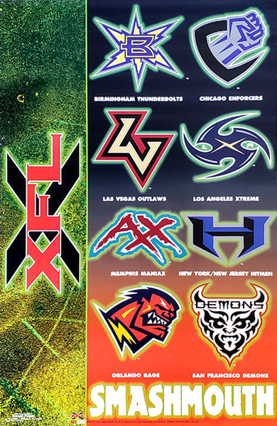 XFL Football "Smashmouth" Team Logos Poster - Scorpio Posters 2001