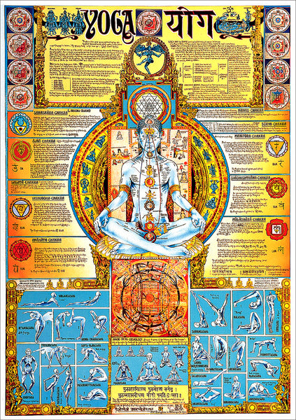 Yoga Classic 27x39 Wall Chart Poster (Paths, Chakras, Positions) - Ricordi Arte c.1989