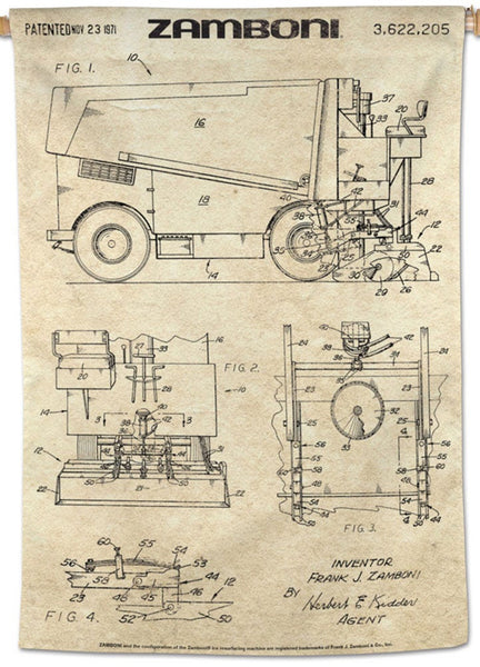 The Zamboni Hockey Ice Machine Official Patent Art 28x40 Wall Banner - Wincraft