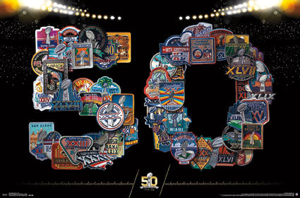 Super Bowl I-50 Official Uniform Patches Collage NFL Football Poster - Trends International