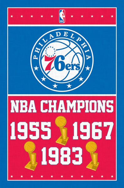 Philadelphia 76ers Three-Time NBA Champions Commemorative Wall Poster - Trends International