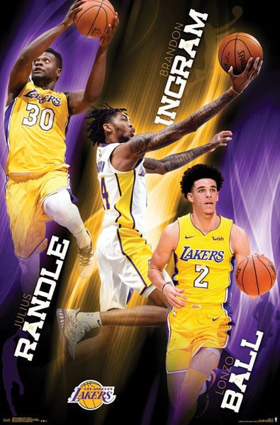 Los Angeles Lakers "Young Guns" NBA Action Poster (Julius Randle, Brandon Ingram, Lonzo Ball) - Trends 2017