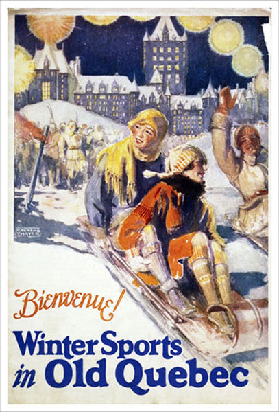 Winter Sports in Old Quebec c.1929 Vintage Poster Reproduction (Tobogganing) - Eurographics Inc.