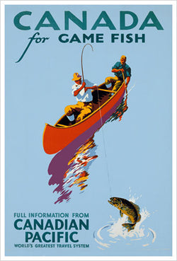 Canada For Game Fish c.1939 Vintage Fishing Canadian Pacific Travel Poster Reproduction - Canadian Pacific