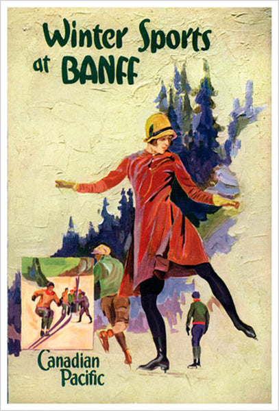 Figure Skating "Winter Sports at Banff" (c.1930) Canadian Pacific Travel Poster Reprint - Eurographics