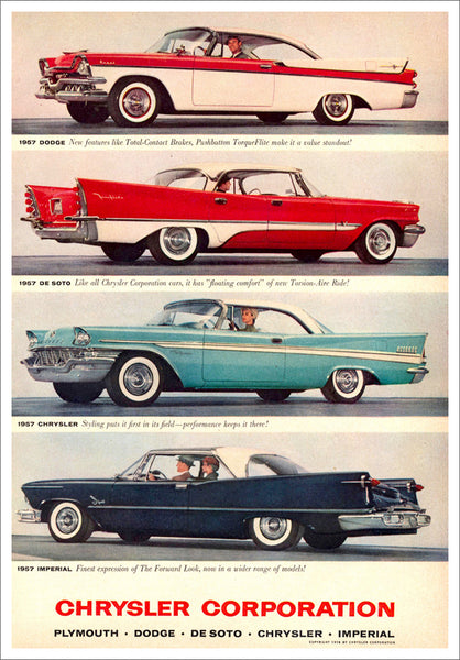 Chrysler 1957 Cars Advertising Poster Reproduction (Dodge, De Soto, Chrysler, Imperial) - Eurographics Inc.