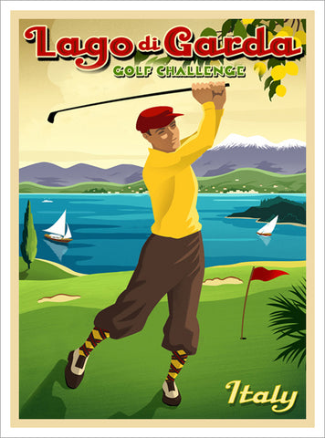 Golfing at Lago di Garda, Italy "Golf Challenge" Vintage-Style Premium Poster - Eurographics