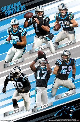 Carolina Panthers "Super Six" Poster (Newton, Kuechly, McCaffrey, Olsen, Peppers, Funchess) - Trends International 2018