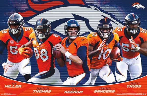 Denver Broncos "Fantastic Five" Poster (2018) - Von Miller, Thomas, Keenum, Sanders, Chubb