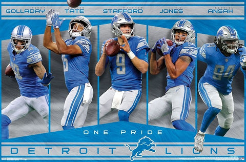 Detroit Lions "One Pride" NFL Football 5-Player Action Poster (Stafford, Tate, Ansah, Golladay, Jones)