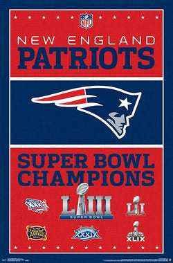 New England Patriots Six-Time NFL Super Bowl Champions Commemorative Poster - Trends